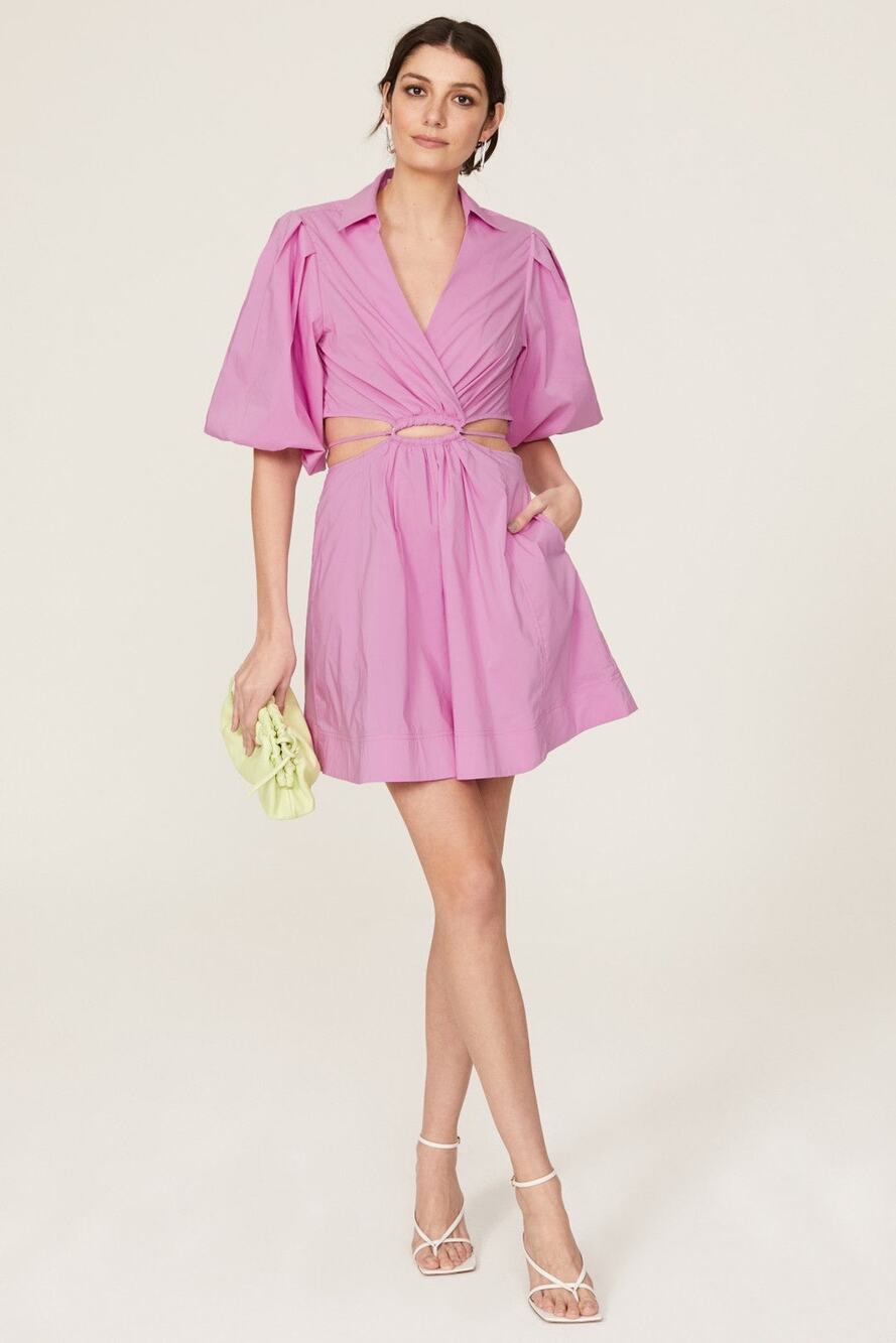 Jonathan Simkhai Aulora Pink Cut Out Short Sleeve A-Line Mini Dress Size Small